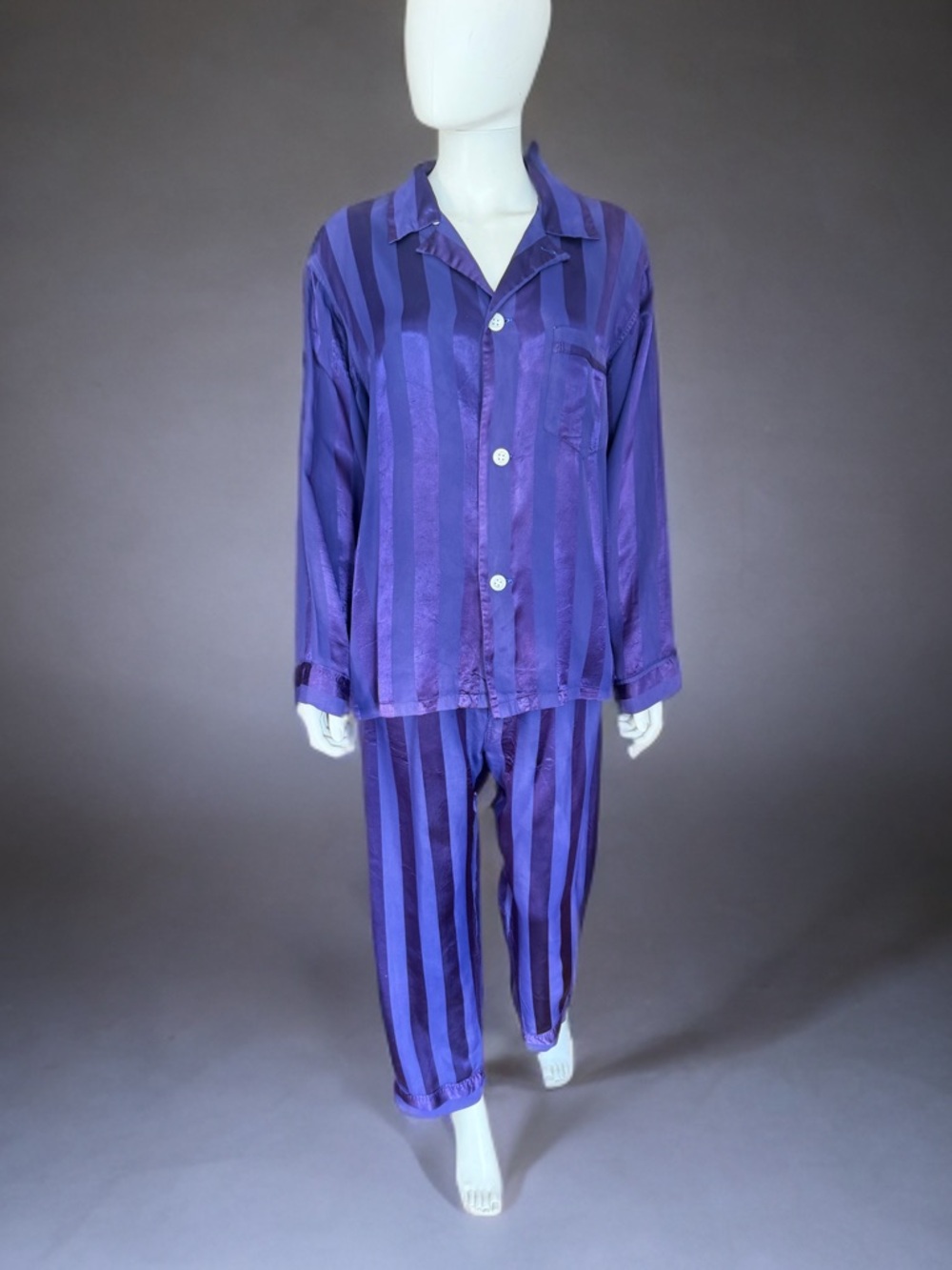 Vintage Men's Blue Striped Rayon Pajama Set - Bullock’s Los Angeles
